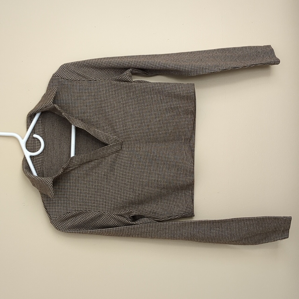 Brown Long Sleeve Collared Cropped Shirt Top Unbranded
